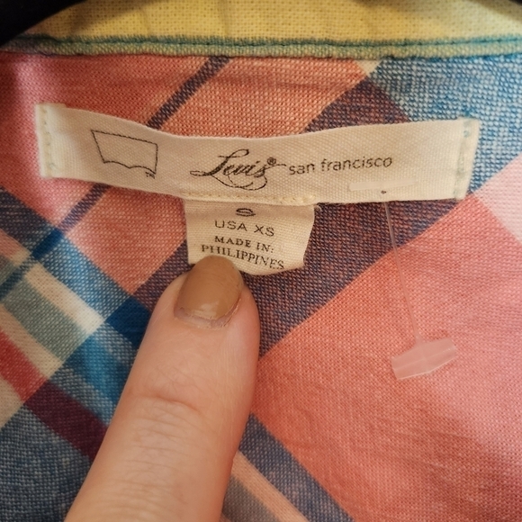 Levi's vintage blouse XS rainbow plaid cowgirl cut pockets snap buttons western - Picture 2 of 11